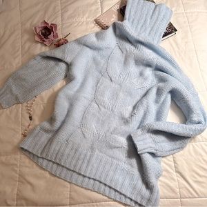 Baby Blue Cable Knit Turtleneck Sweater